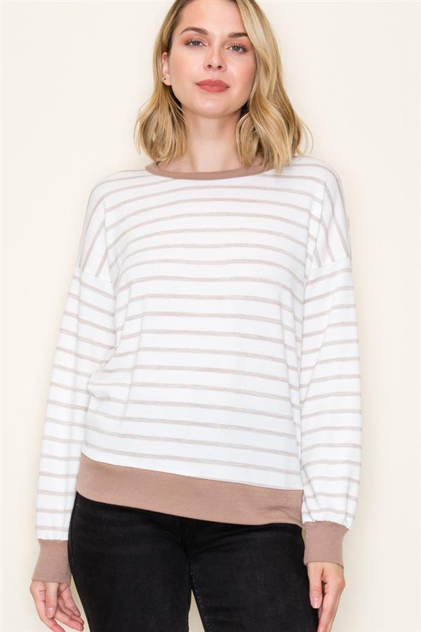 Ashlyn Striped Pullover Top in Tan