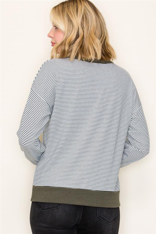 Cora Striped Pullover Top in Hunter Green