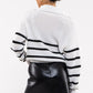 Zoey Striped Half Zip Knit Sweater in White