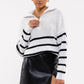 Zoey Striped Half Zip Knit Sweater in White