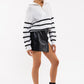 Zoey Striped Half Zip Knit Sweater in White