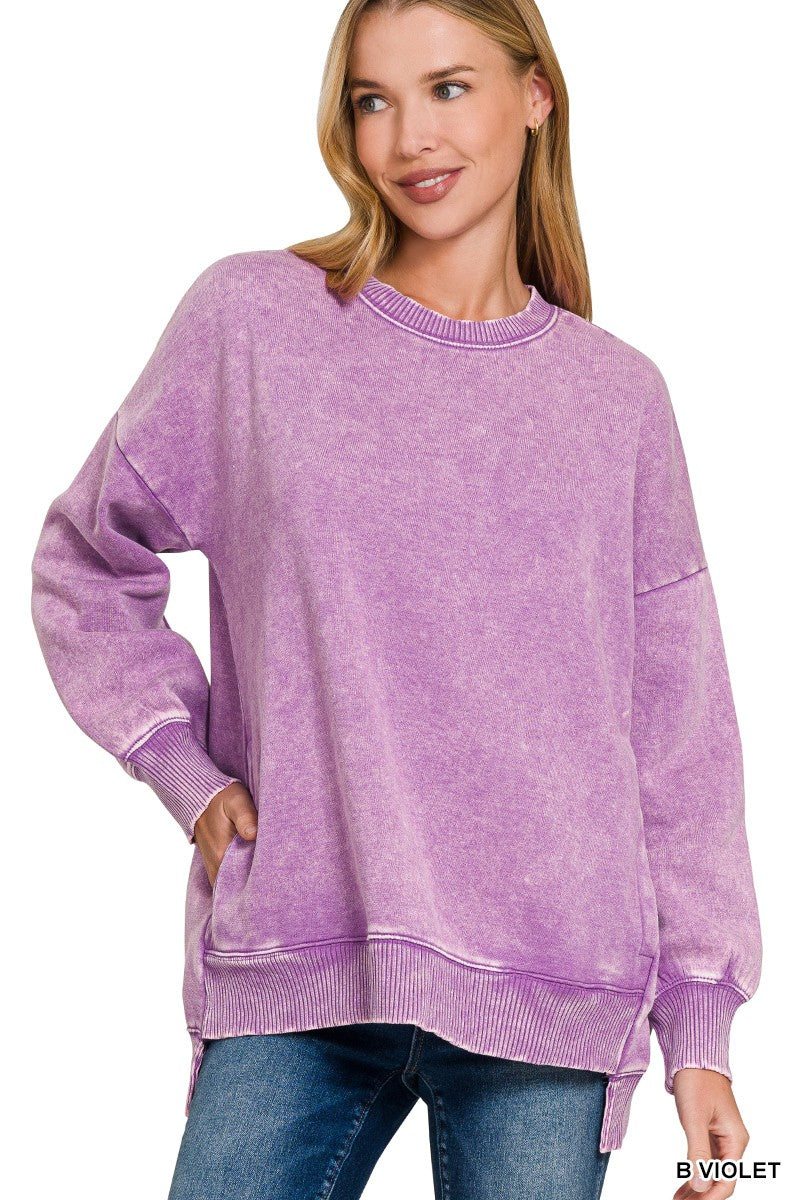 Melanie Violet Acid Wash Fleece Pullover