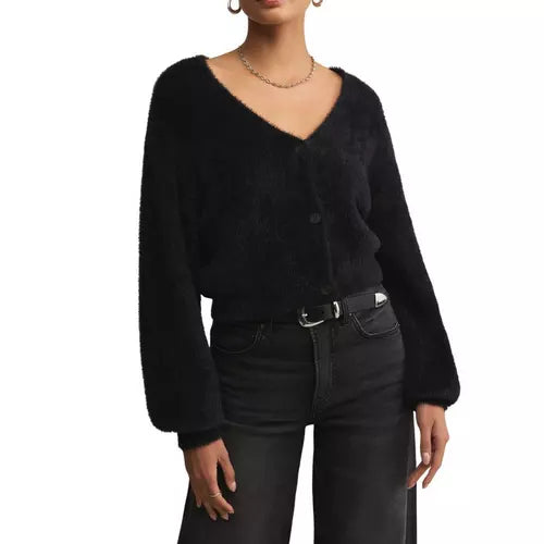 Sadira Fluffy Cardigan in Black