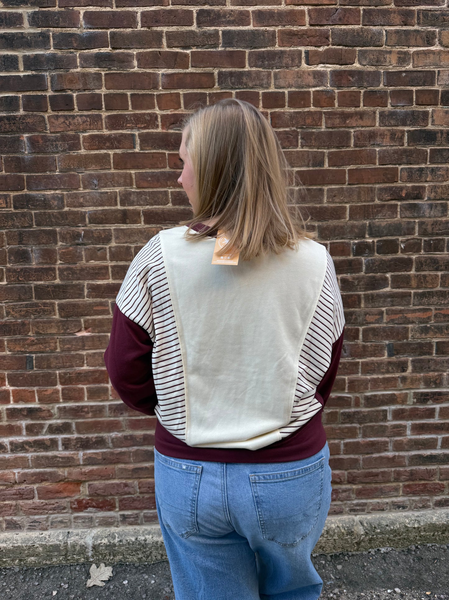 Ember Striped Terry Sweatshirt in Maroon