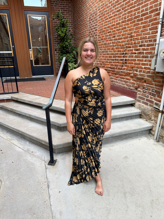 Kori Undeniable Icon Asymmetrical Pleated Maxi Dress