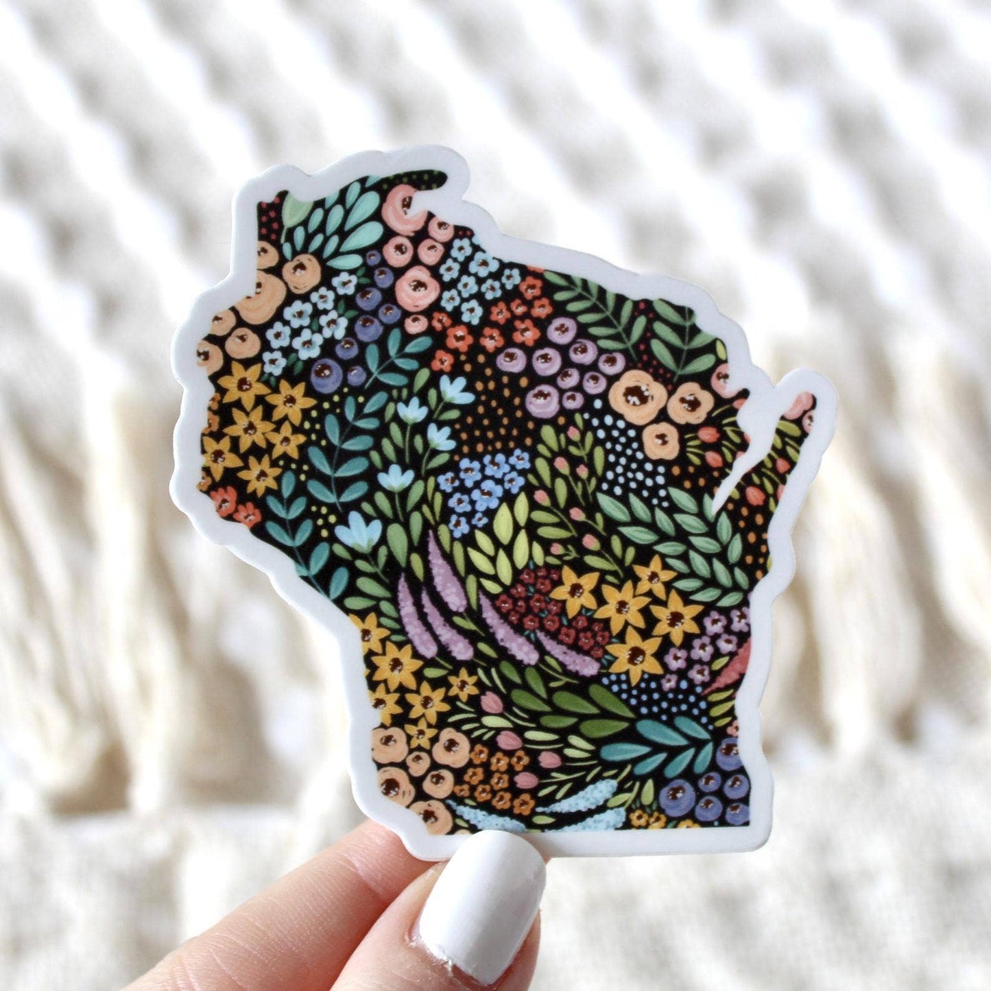 Wisconsin 3x3in. State Sticker: Waterfall Floral