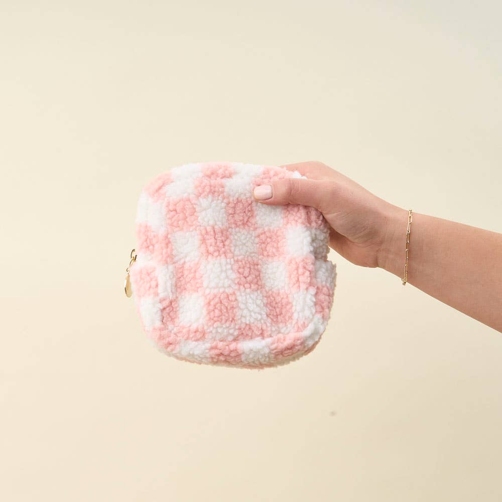Teddy Pouch Small Square Check Blush