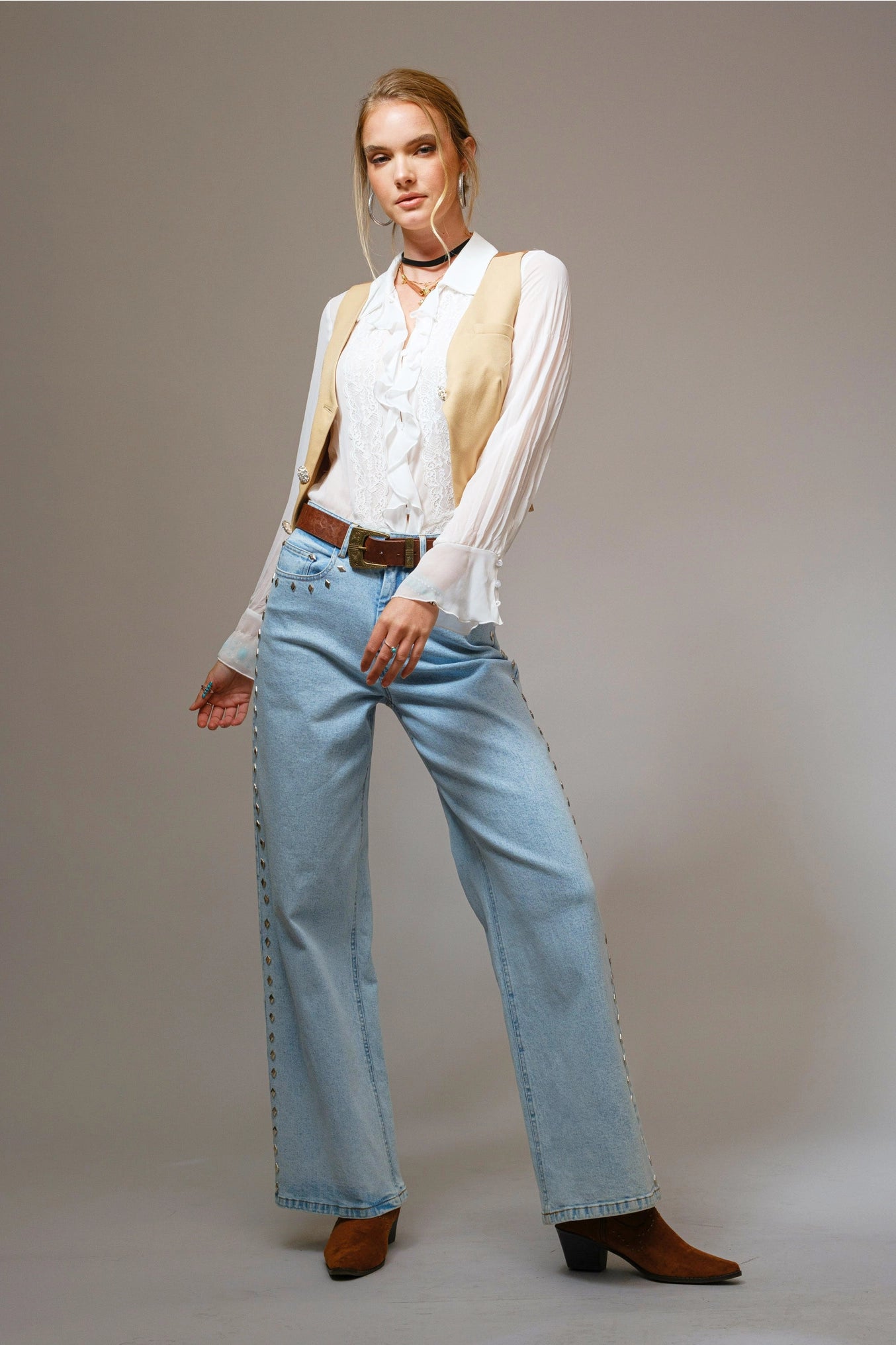 Laney Western Diamond Studded Straight Leg Jeans