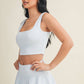 Blue Gingham Print Crop Tank with Lace Trim
