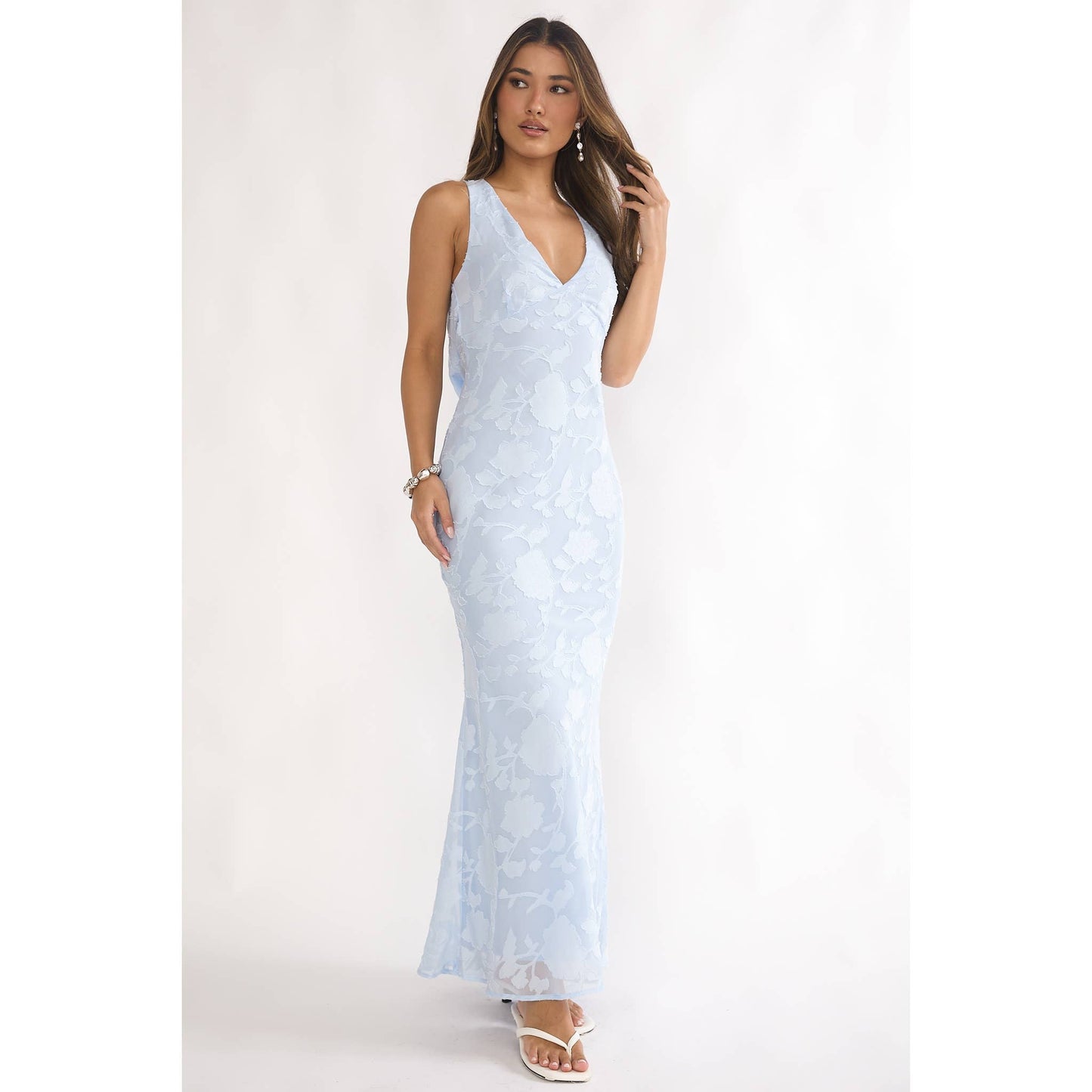 Lydia Floral Burnout Maxi Dress in Pale Blue
