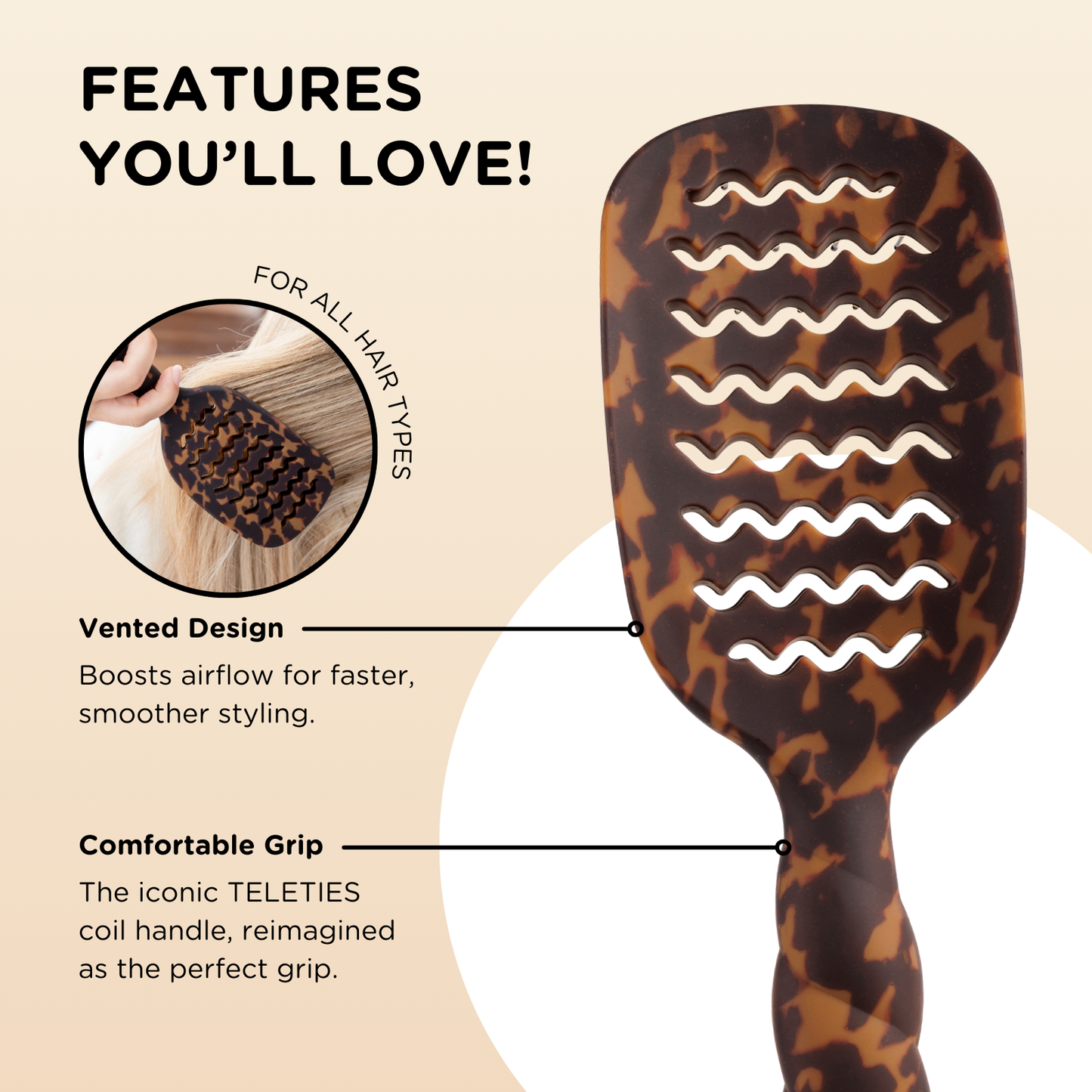 Teleties Vented Hair Brush in Tortoise