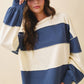 Angela Oversized Color Block Long Sleeve Pullover in Navy