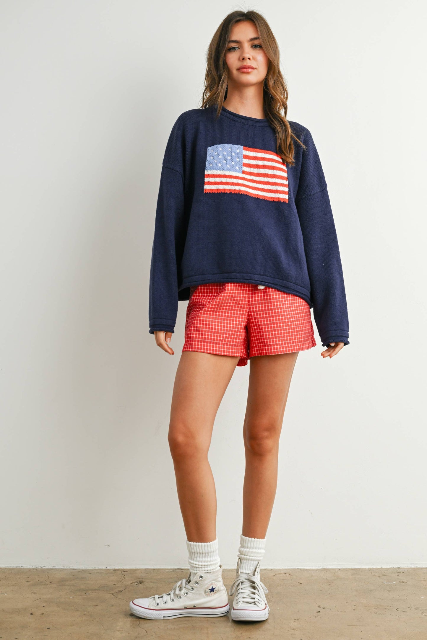 Renae Graphic Knit Long Sleeve Top in Navy