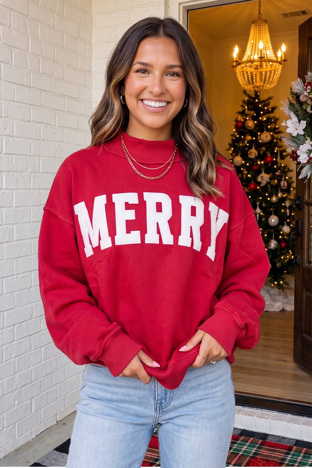 Jolly Christmas Mock Neck in Green