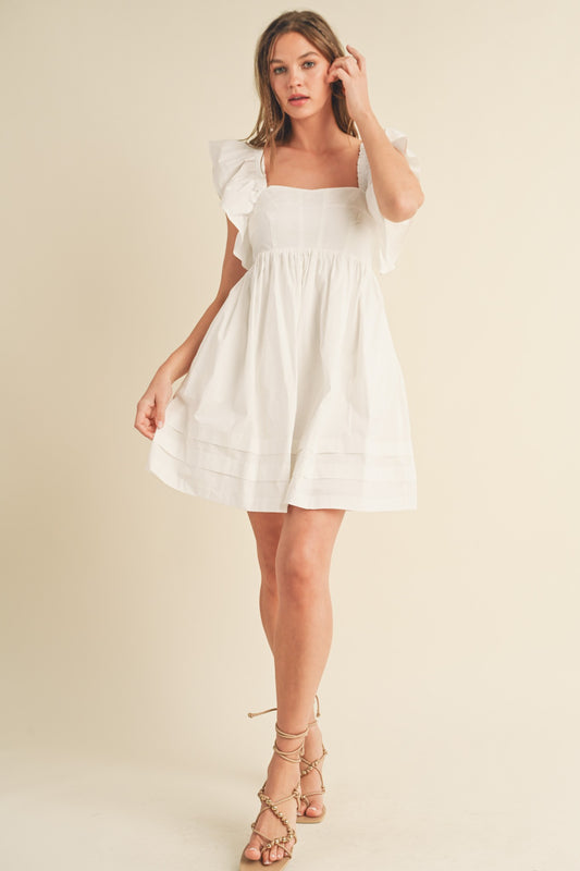 Eliana Ruffled Sleeve Mini Dress in White