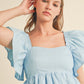 Everly Fluttered Ruffle Top in Baby Blue