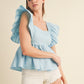 Everly Fluttered Ruffle Top in Baby Blue