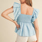 Everly Fluttered Ruffle Top in Baby Blue