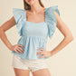 Everly Fluttered Ruffle Top in Baby Blue