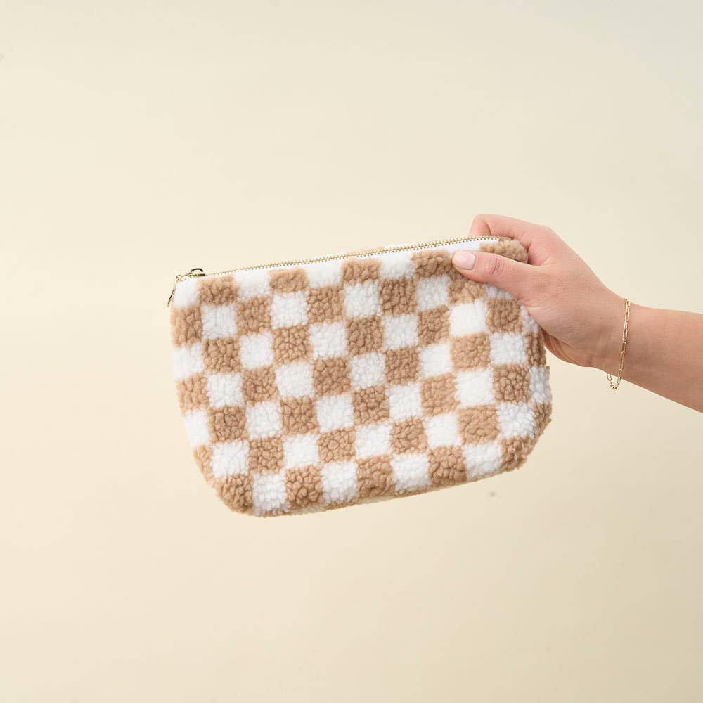 Teddy Pouch Large Check Tan