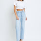 Ella Light Wash Tie Waist Clean Stretch Wide Straight