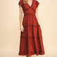 Ashlynn Ruffled Tea Length Dress in Rust