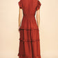 Ashlynn Ruffled Tea Length Dress in Rust