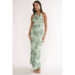 Bella Cowl Neck Embroidered Maxi Dress in Aqua Green