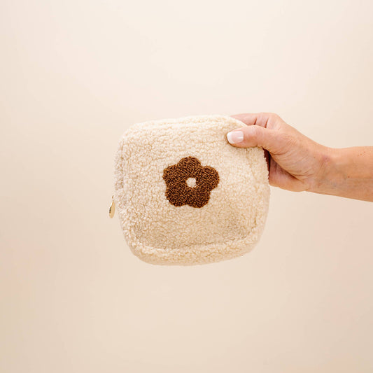 Square Teddy Pouch Small Brown Flower