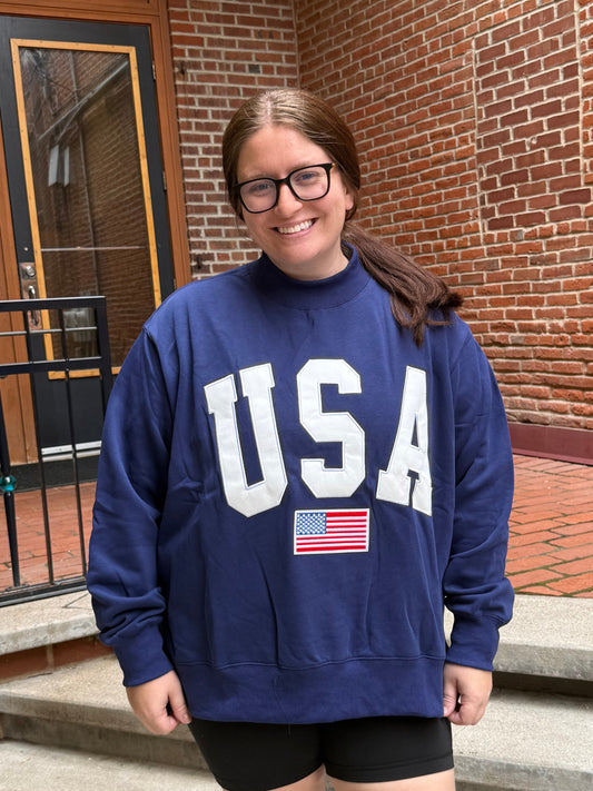 Navy USA 4th Of July Embroidered Mockneck