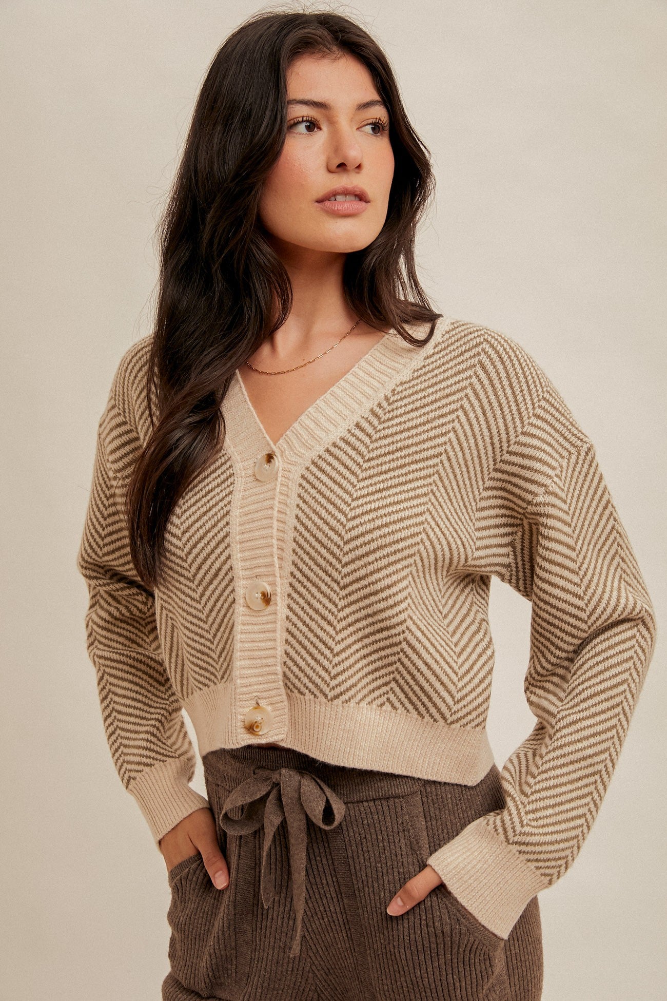 Zoe Chevron Patterned Boxy Cardigan