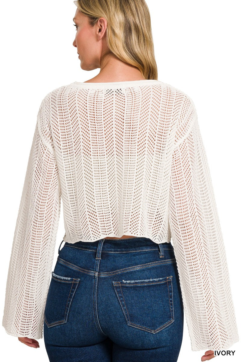Lisa Open Knit Cropped Sweater in White