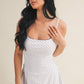 White Polka Dot Print Lace Trim Ruffle Mini Dress