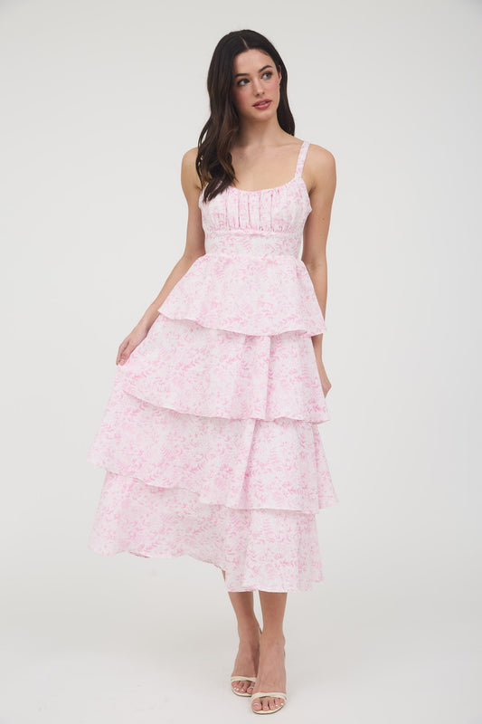 Leighton Tie Up Tiered Maxi Dress in Pink