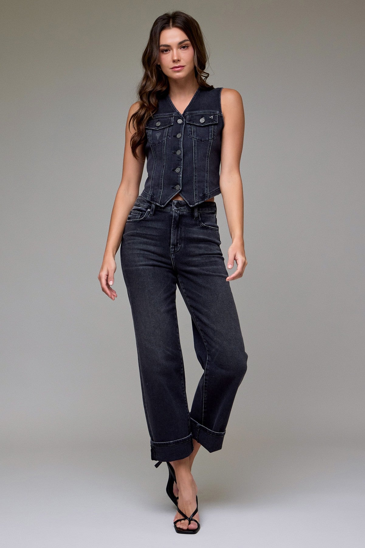 Black Hidden Denim Vest