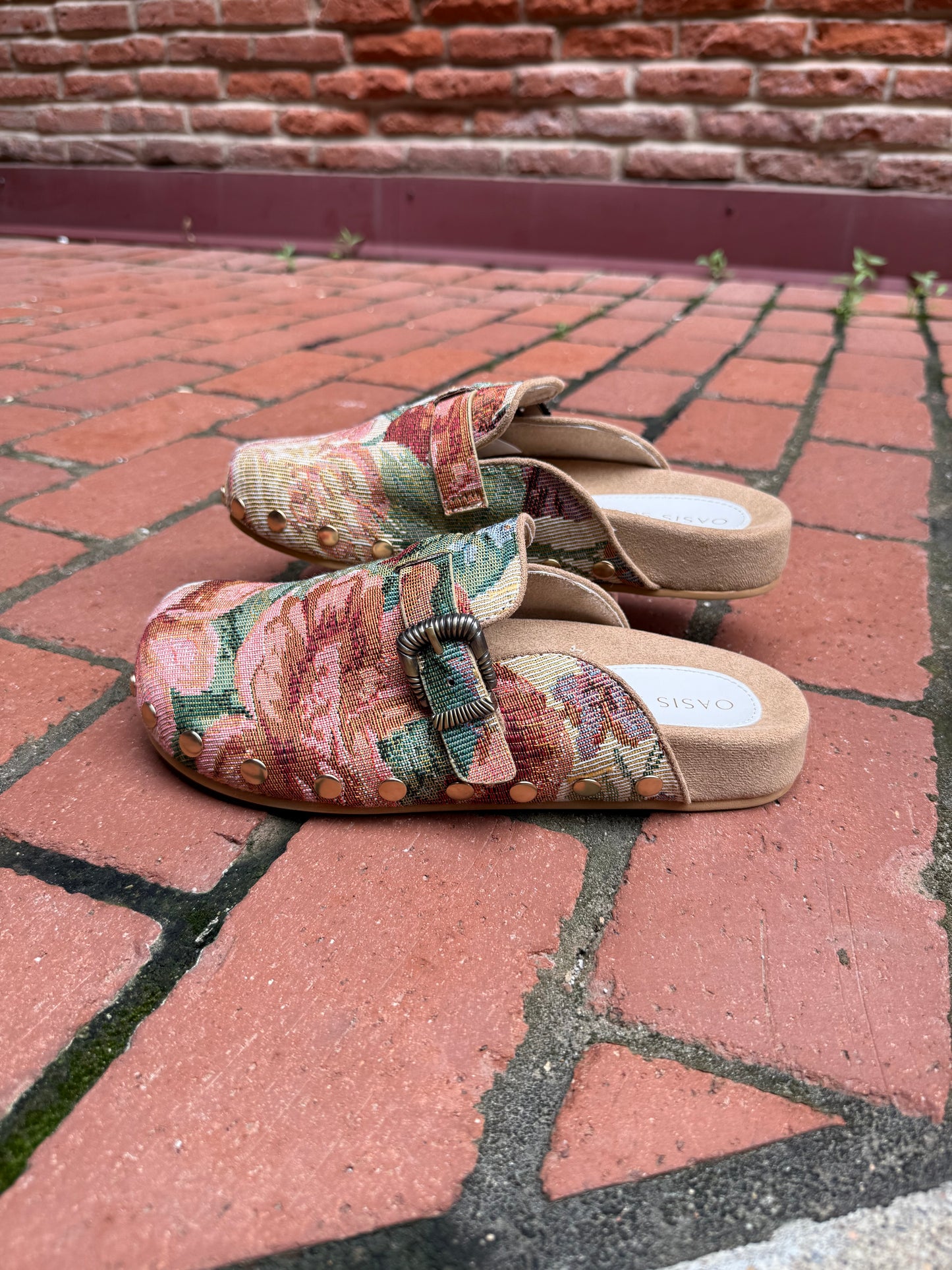 The Toni Floral Tapestry Studded Buckle Fall Clog