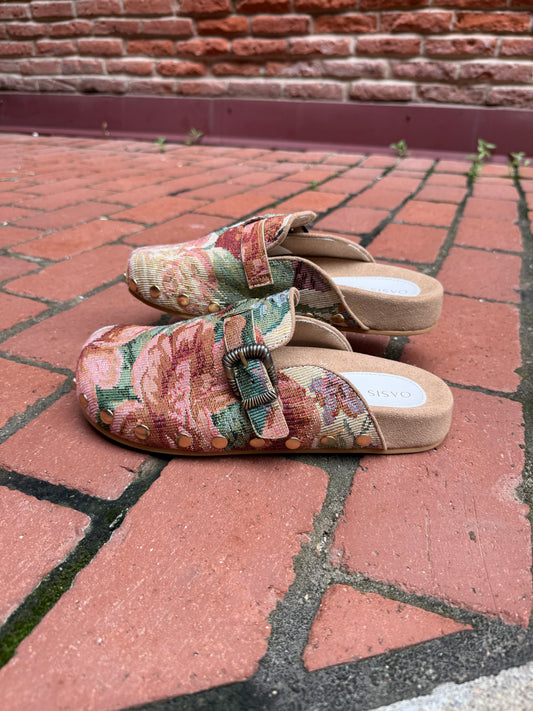 The Toni Floral Tapestry Studded Buckle Fall Clog