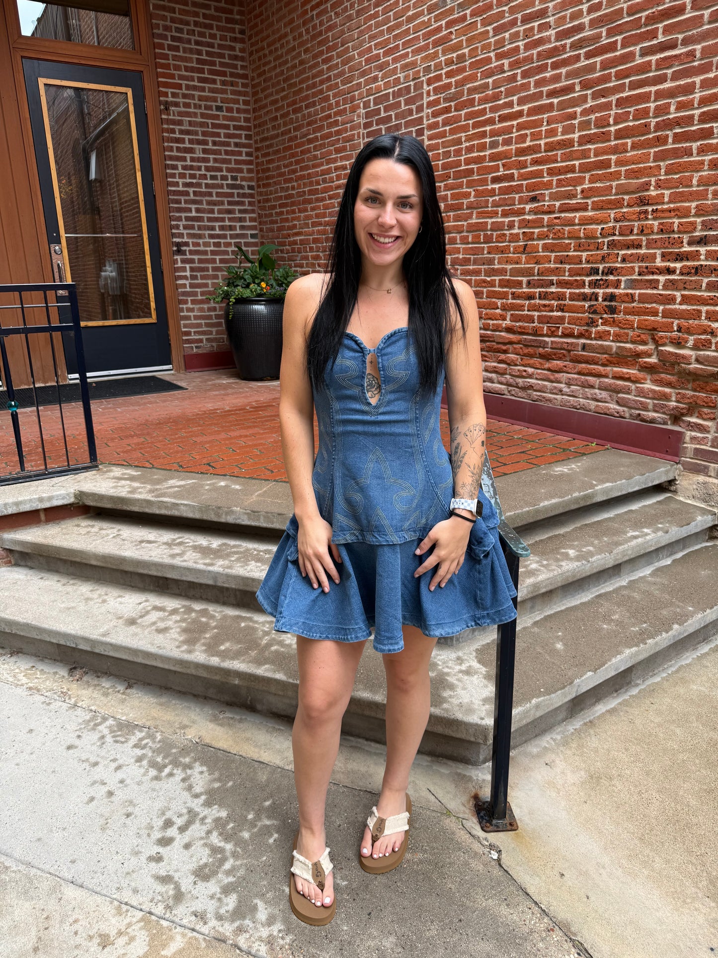 Sierra Western Stitch Sweetheart Denim Minidress