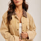 Kara Corduroy Collar Contrast Twill Crop Jacket
