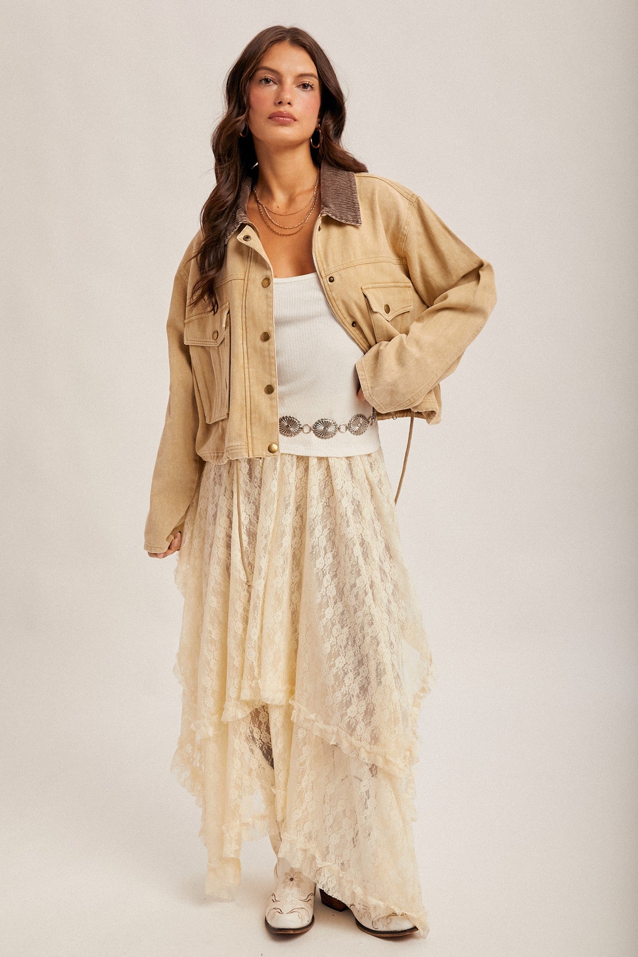 Kara Corduroy Collar Contrast Twill Crop Jacket