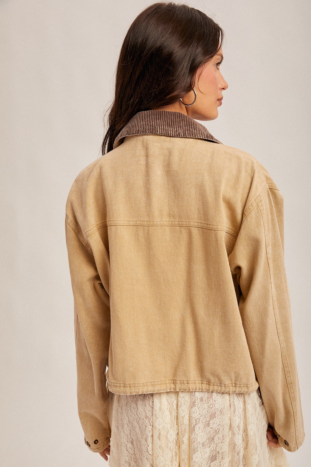 Kara Corduroy Collar Contrast Twill Crop Jacket