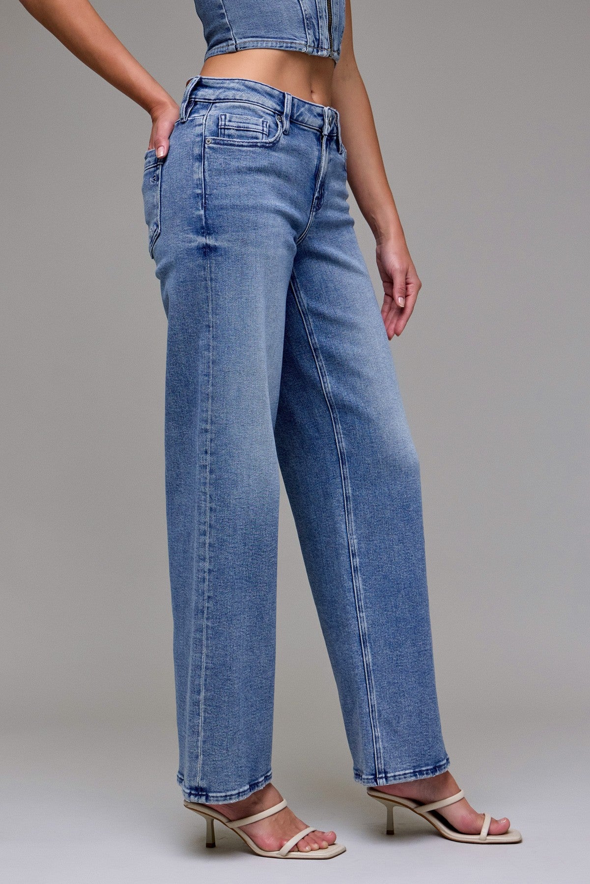 Medium Wash Mid Rise Stretch Dad Jean