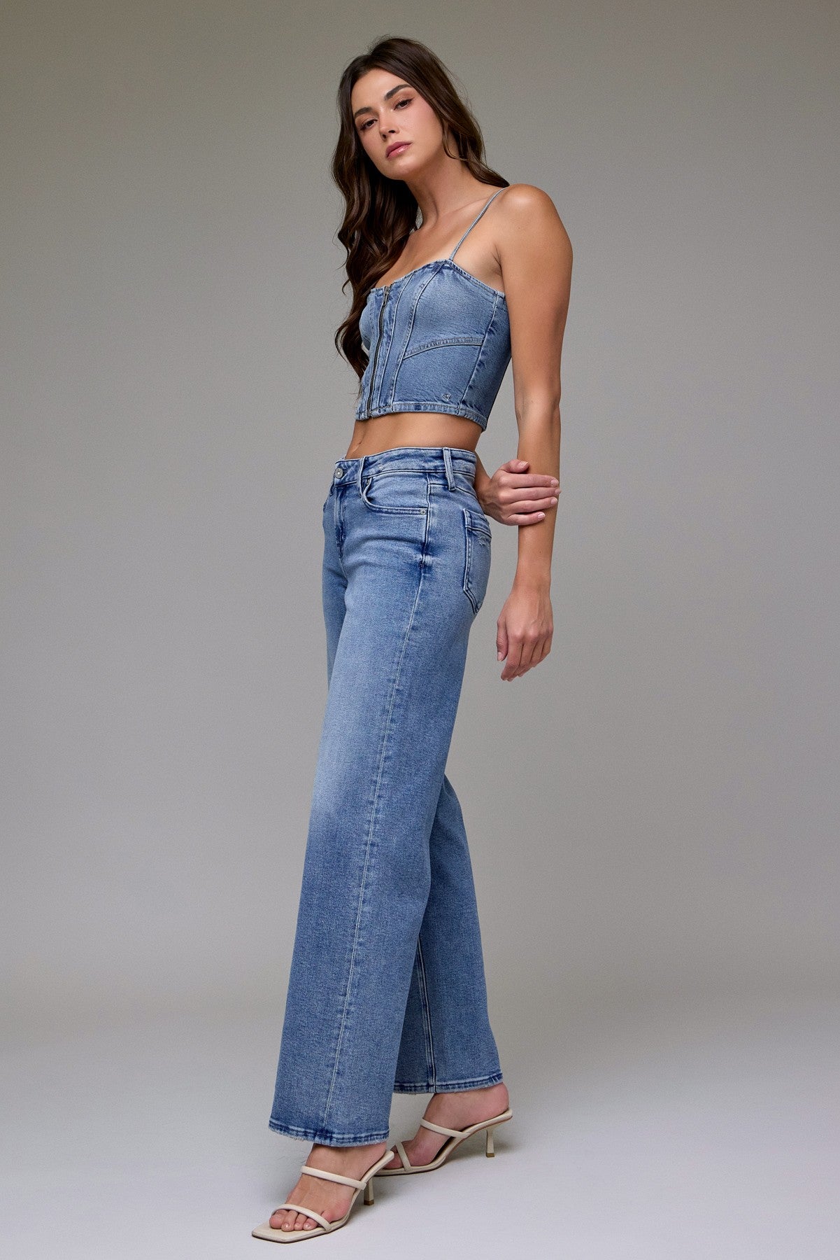 Medium Wash Mid Rise Stretch Dad Jean