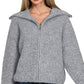 Sarah High Full Zip Neck Sweater in Heather Grey