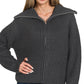 Sarah High Full Zip Neck Sweater in Black