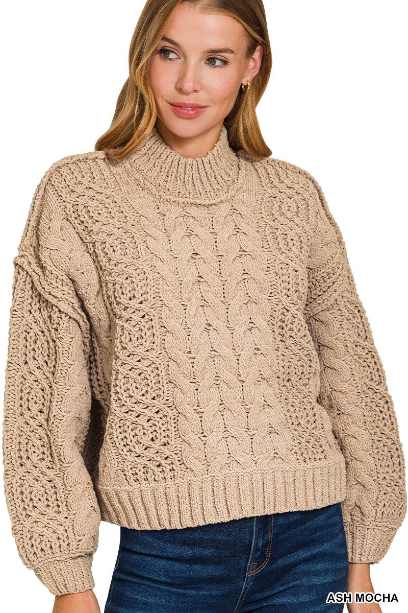 Kenzi Ash Mocha Cable Knit Sweater