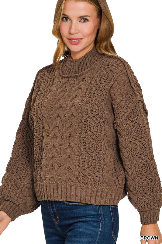 Zoey Cable Knit Sweater in Brown