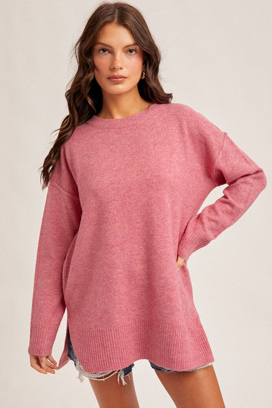 Willow Crew Neck Oversized Sweater in Pink