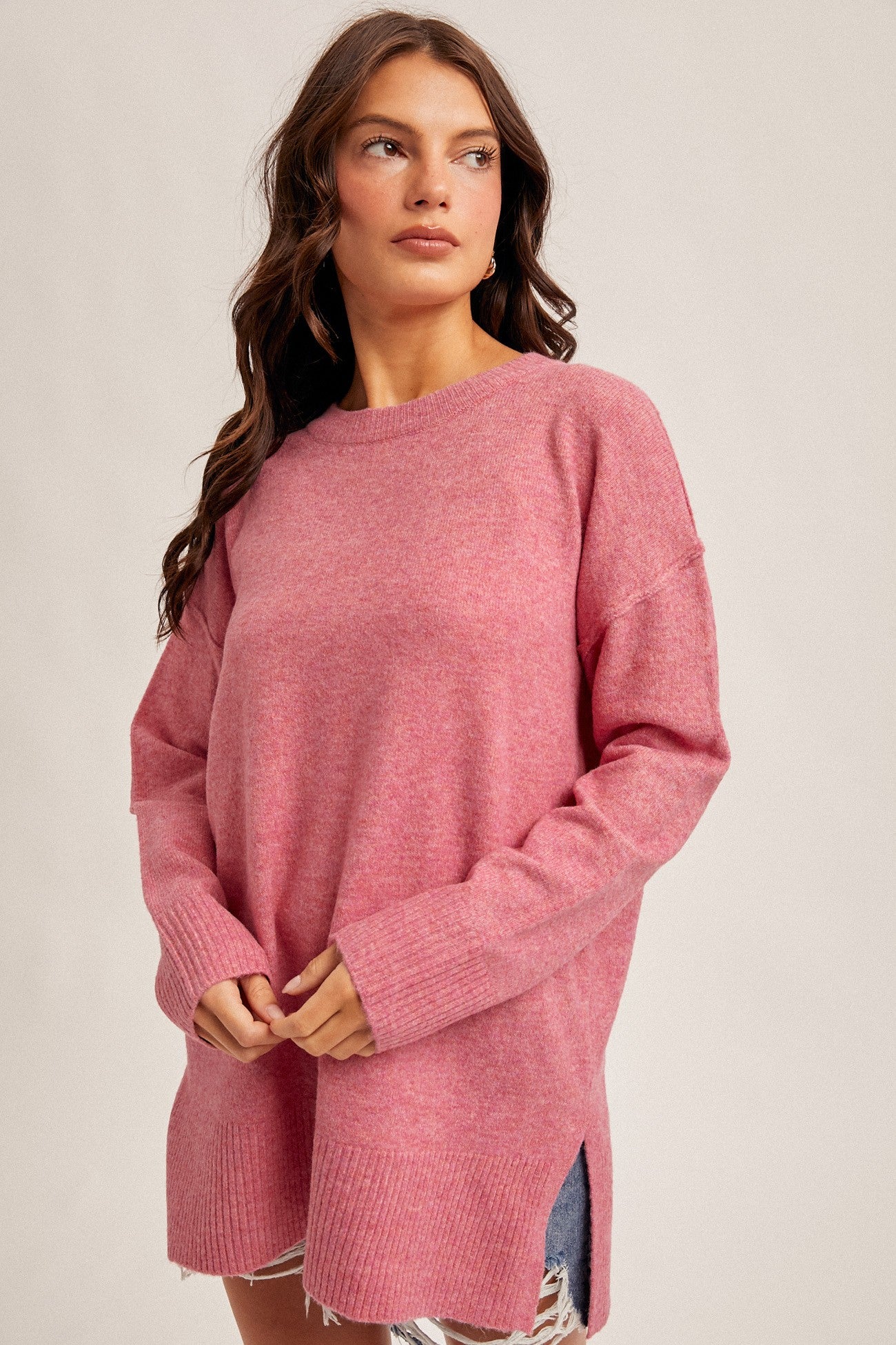 Willow Crew Neck Oversized Sweater in Pink