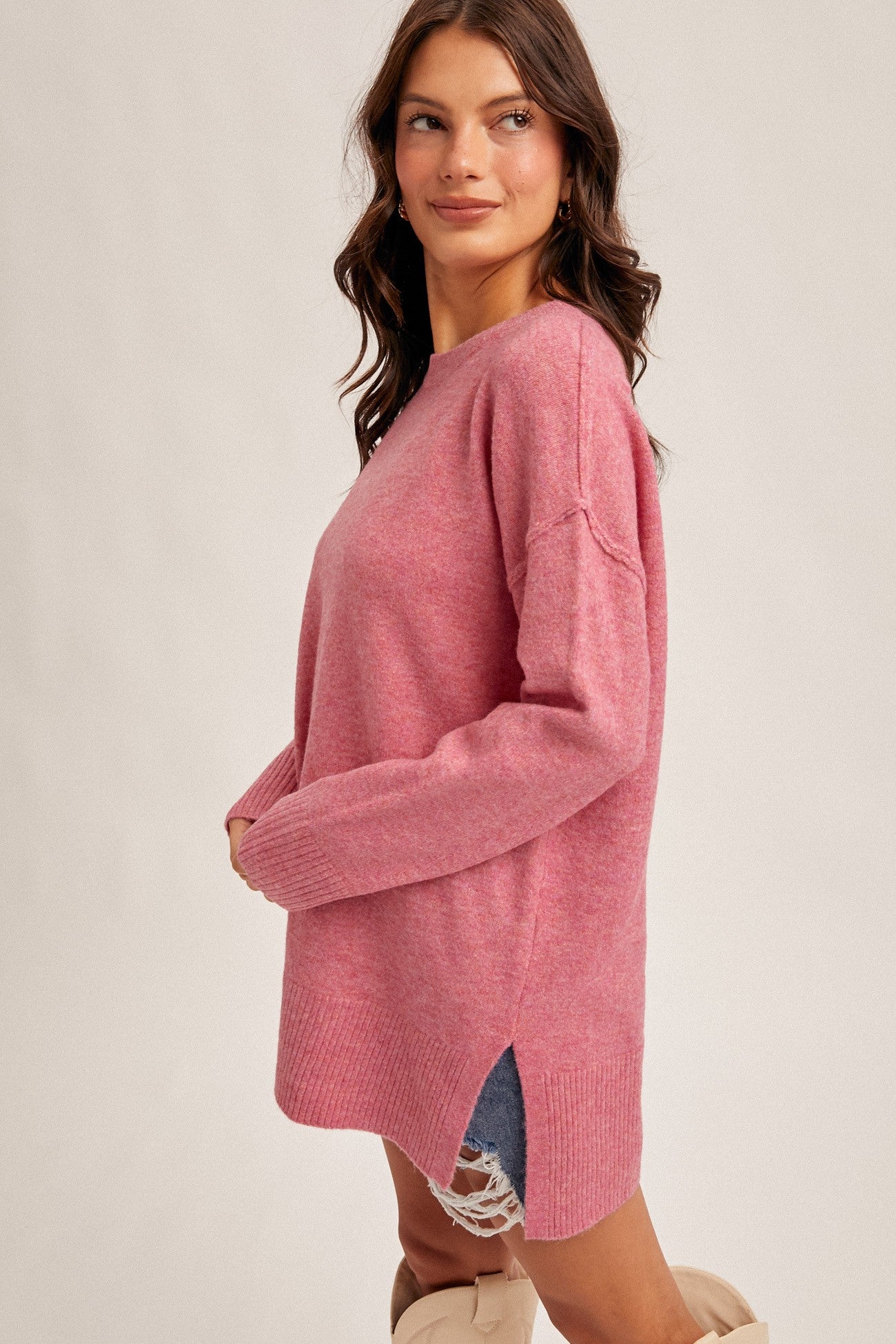 Willow Crew Neck Oversized Sweater in Pink